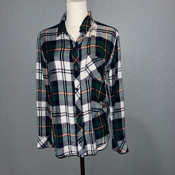 RAILS - Hunter Forrest Navy Stone Plaid Button Down Rayon Flannel Shirt - EUC -M - Picture 1 of 8